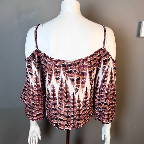 Show Me Your Mumu top small feather print off shoulder festival boho - Picture 4 of 9